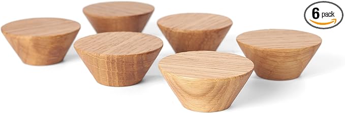 6 Pack Wood Cone Cabinet Knobs (Light) - 1 ½ " Diameter Round Shape - Wooden Drawer Pulls for Cabinets Doors, Dresser and Drawers Knob, Kitchen Cabinet Door Handle
