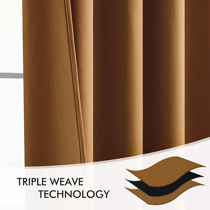 MIULEE Golden Brown Back Tab Blackout Curtains 52x72 Inches Long 2 Panels | Rod - Image 7