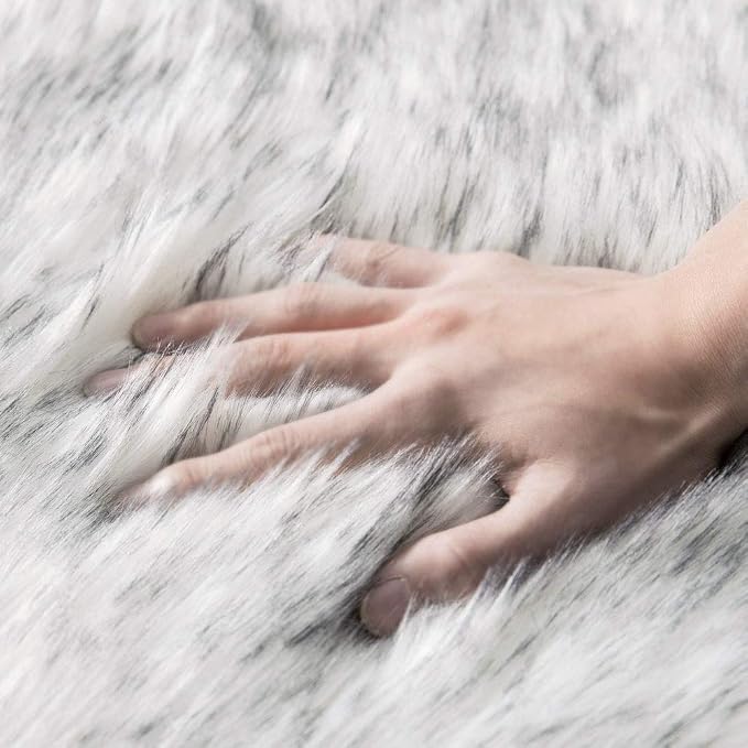 MIULEE Fluffy Area Rug 2x6 ft Faux Fur Sheepskin Rug Gradient Grey | Luxury - Image 4