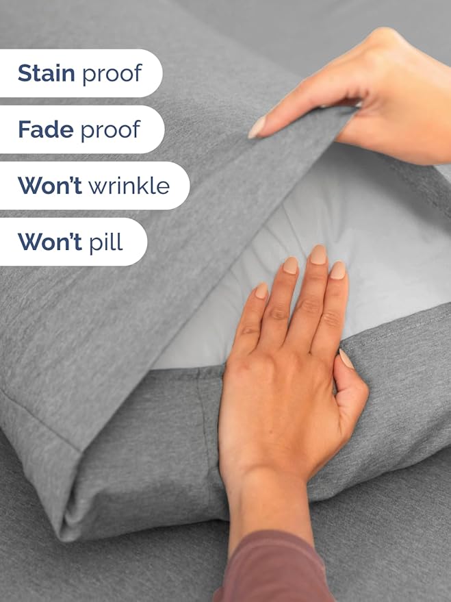 Extra Deep Queen Sheet Set - 6 Piece Breathable and Cooling Sheets - Hotel Luxury Bed Sheets Set - Easy Fit - Soft, Wrinkle Free and Comfy Sheets Set - Heathered Grey Sheet Set with Extra Deep Pockets