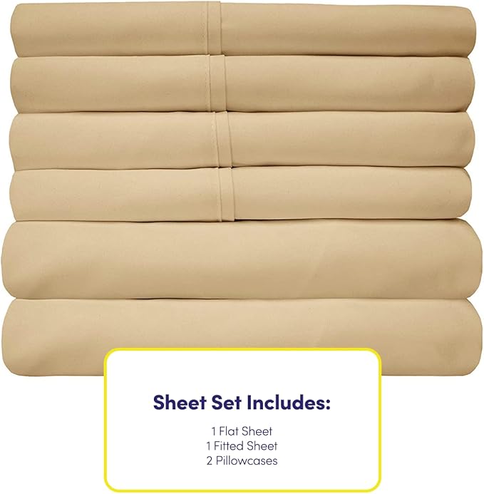 Twin Size Bed Sheets - 4 Piece 1500 Supreme Collection Fine Brushed Microfiber Deep Pocket Twin Sheet Set Bedding - 1 EXTRA PILLOW CASES, GREAT VALUE, Twin, Camel