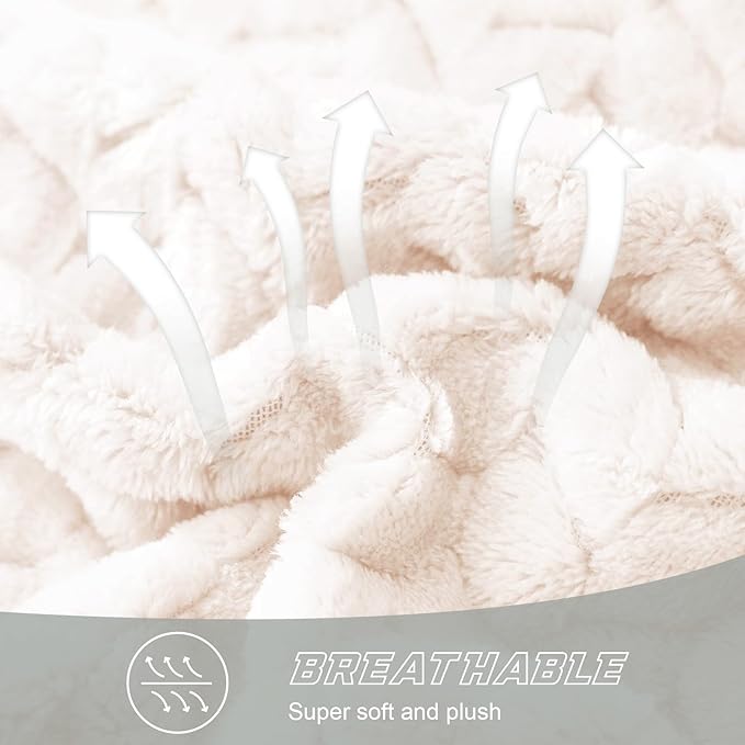 Exclusivo Mezcla Fleece Throw Blanket for Couch, 50x70 Inches Soft Cozy Jacquard Flannel Blankets, Lightweight Fuzzy Plush Warm Throws for Winter, Off White
