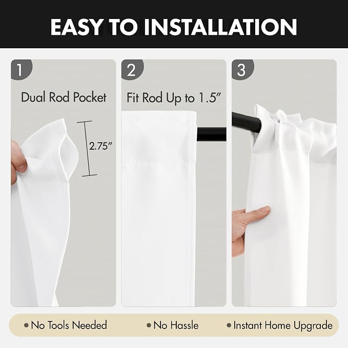 MIULEE Set of 4 Pure White 45 Inch Short Blackout Kitchen Window Curtains | - Image 5