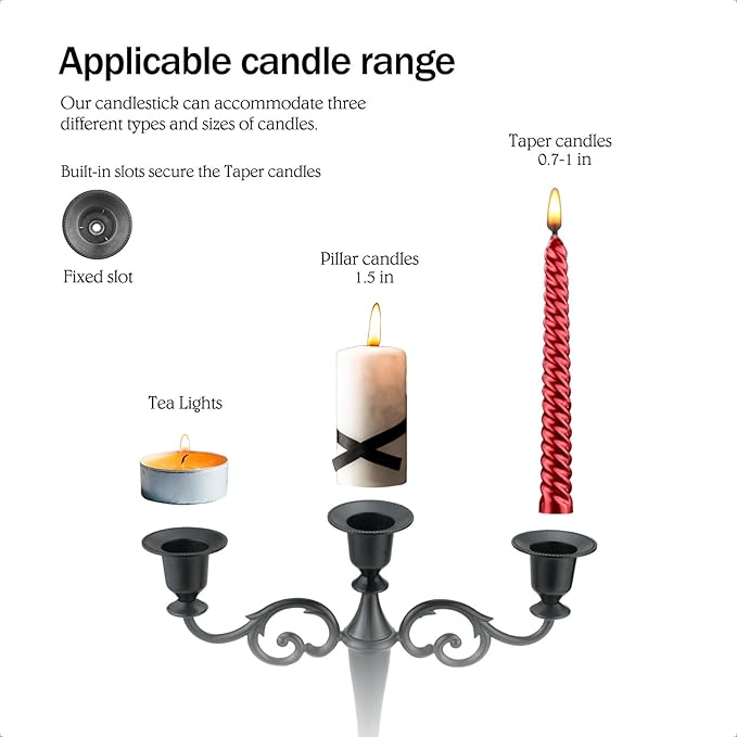 Bronze Candle Holder，5 Arms Metal Candle Holders for Taper Candles（10.6 inch Tall Candlestick Holders, for 1/2-1 inch Pillar Candles Diameter Each）,Candelabra Centerpiece Decoration