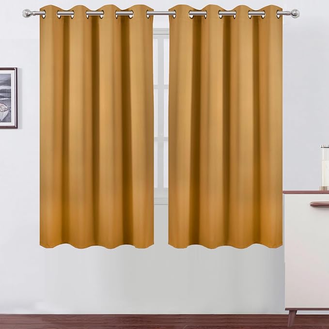 Mustard Yellow Blackout Curtains 52 x 63 Inch Length/Set of 2 Curtain by Lemomo
