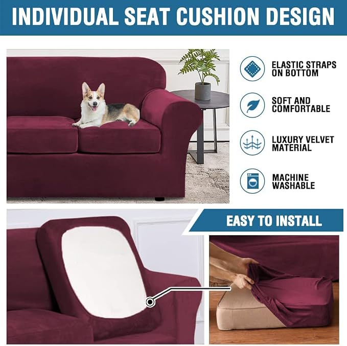 H.VERSAILTEX Rich Velvet Stretch 2 Piece Cover Chair Slipcover Sofa Cover - Image 6