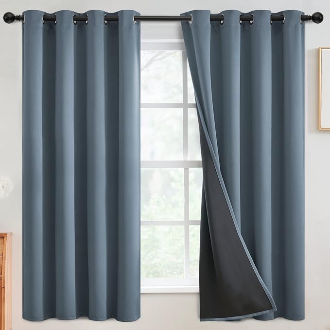 SimpleHome Stone Blue 100% Blackout Curtains Room Darkening Living Room 63L | by SimpleHome