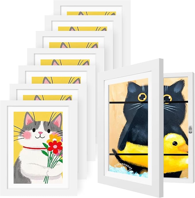 8 Pack Kids Artwork Frames Changeable 8.5 x 11 Inch Children Art Projects Kids Art Frames Front Opening Picture Display Frame, White