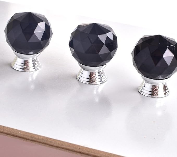12 Pcs 30mm Round Shape Crystal Glass Cabinet Knobs with Screws Drawer Knob Pull Handle Used for Kitchen, Dresser, Door, Cupboard(Black)