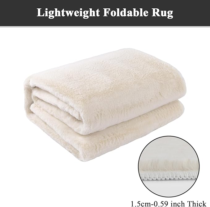 SHACOS Silky Soft Faux Rabbit Fur Area Rug 3'x5' Non Slip Washable Padded Throw - Image 5
