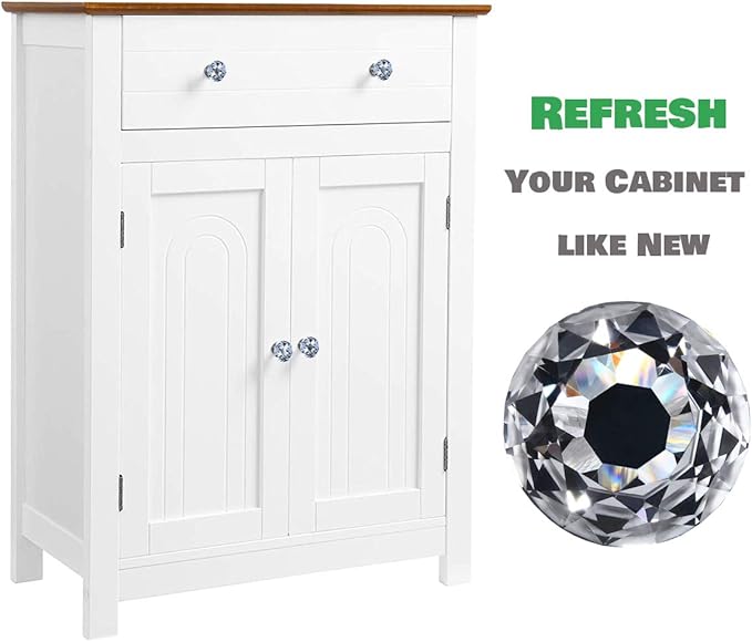 12 Packs Crystal Cabinet Knobs Drawer Pulls and Knobs Diamond Dresser Handles Crystal Pulls for Drawers - 30 mm Clear Glass Cabinet Knob with Black Base