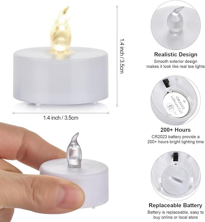 LED Tea Lights Candles- 100PACK Warm White Flameless Candles Realistic and Bright Flickering Long Lasting 200Hours for Holiday Celebration,Party,Home Decoration Warm Yellow,Battery Operated