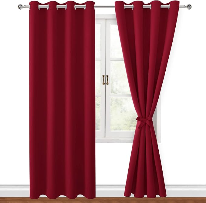 Blackout Curtains for Bedroom, 52 x 96 Inches Long, Christmas Red | Thermal by Hiasan