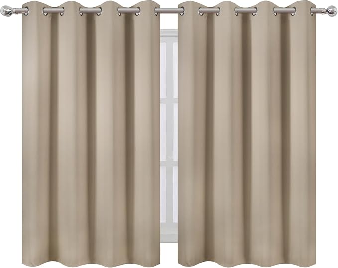 Khaki Thermal Blackout Curtains/52 x 45 Inch/Set of 2 Panels Room Darkening - Image 2