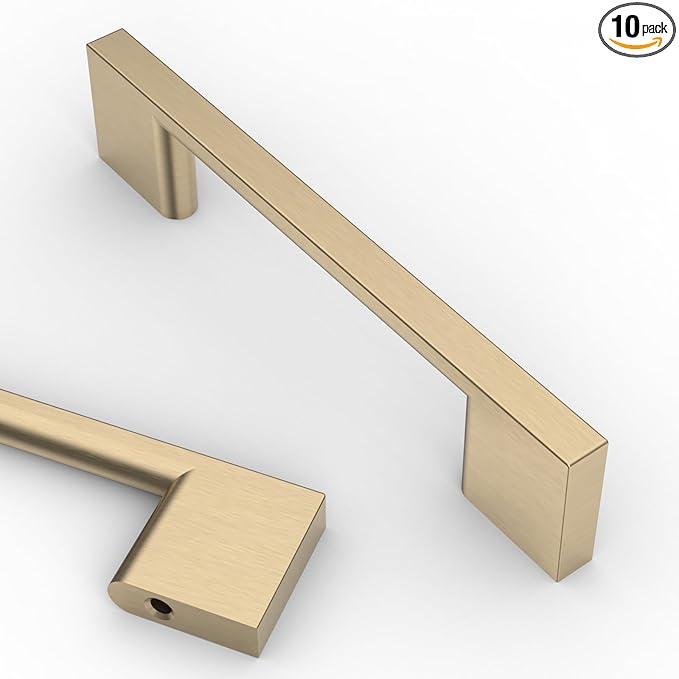 Asidrama 10 Pack 3.75 Inch(96mm) Brushed Brass Kitchen Cabinet Handles, Cabinet Pulls Kitchen Cabinet Hardware for Cupboard Drawer Pulls