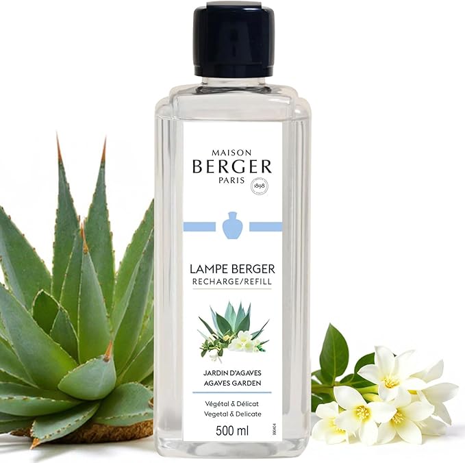 Maison Berger - Agaves Garden - Lampe Berger Fragrance Refill Oil for Home Diffusers - Luxury Air Freshener with Lemon, Coffee & Blue Agave Notes - 16.9 Fl Oz (500ml)