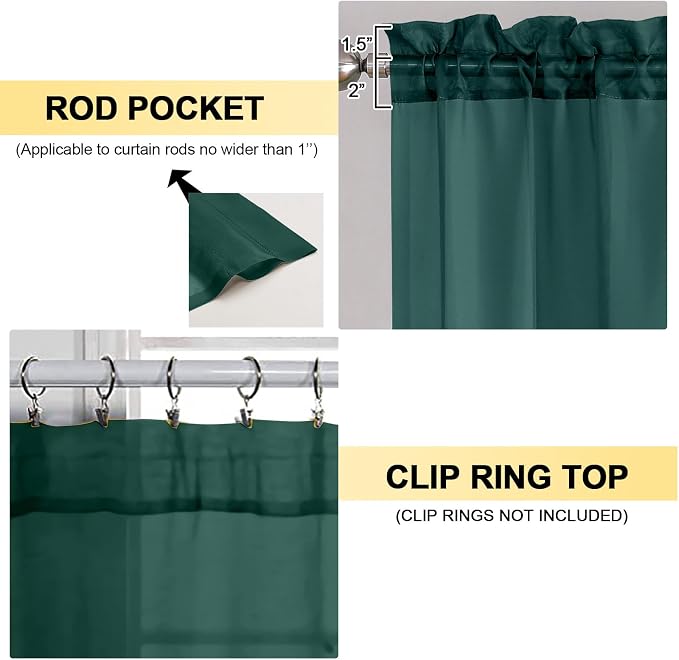 Hunter Green Sheer Curtains 96 Inches Long 2 Panels - Image 3