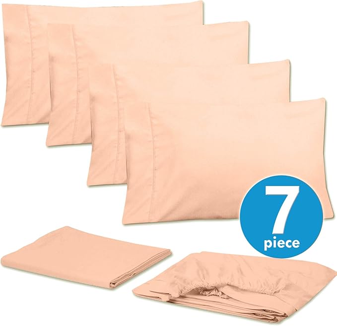 Split King Size Bed Sheets - 6 Piece 1500 Supreme Collection Fine Brushed Microfiber Deep Pocket Split King Sheet Set Bedding - 2 Extra Pillow Cases, Great Value, Split King, Peach