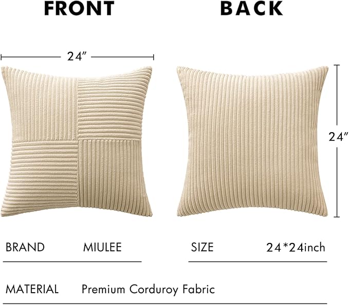 MIULEE Natural Beige Decorative Euro Sham Pillow Covers 24x24 Inch 2 Pack | - Image 7