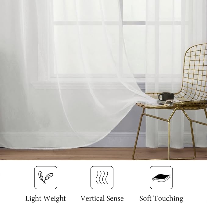 MIULEE 2 Panels Sheer Curtains for Living Room 54 X 90 Inches Ivory | Window - Image 4