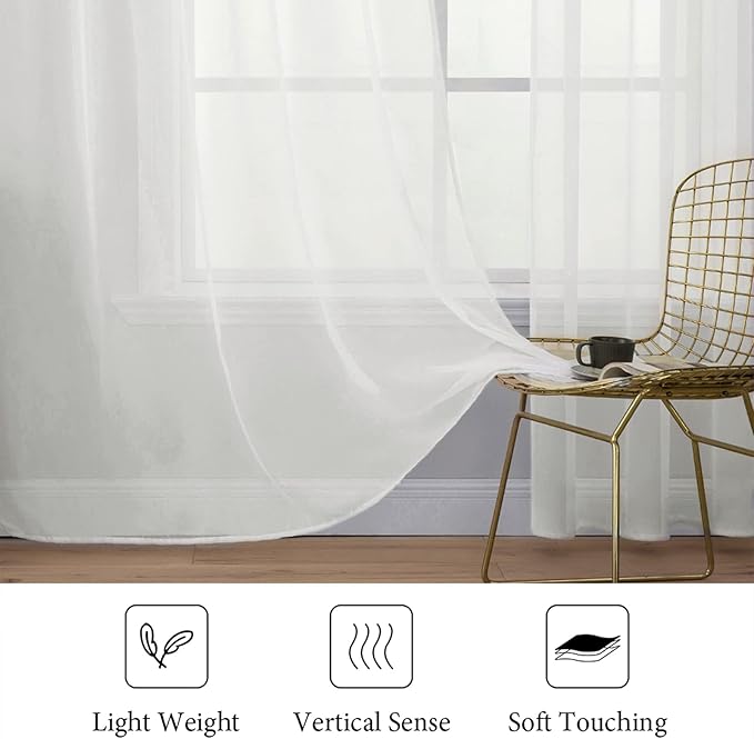 MIULEE 2 Panels Sheer Curtains for Living Room 54 X 63 Inches Ivory | Sheer - Image 4