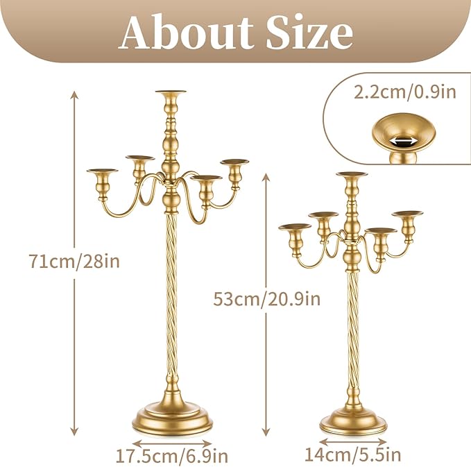 Sziqiqi Gold Candelabra Centerpieces for Tables 28in - Tall Candelabra Candle Holder for Wedding Gold Candlestick Holders for Table Centepiece Party Banquet Event