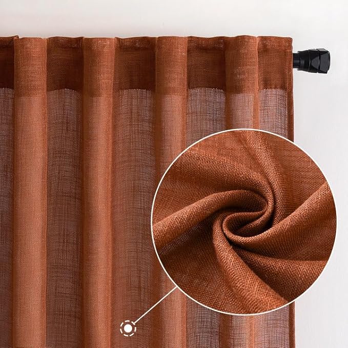 MIULEE Burnt Orange Fall Linen Curtains 42x84 Inch 2 Panels - Image 2