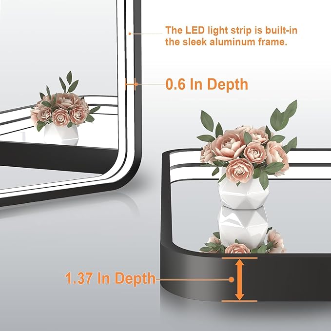 24x32 Inch LED Bathroom Mirror with Lights, Black Metal Framed LED Mirror for Bathroom, 3 Colors and Stepless Dimmable Wall Mounted Lighted Bathroom Vanity Mirror, Anti-Fog, Memory