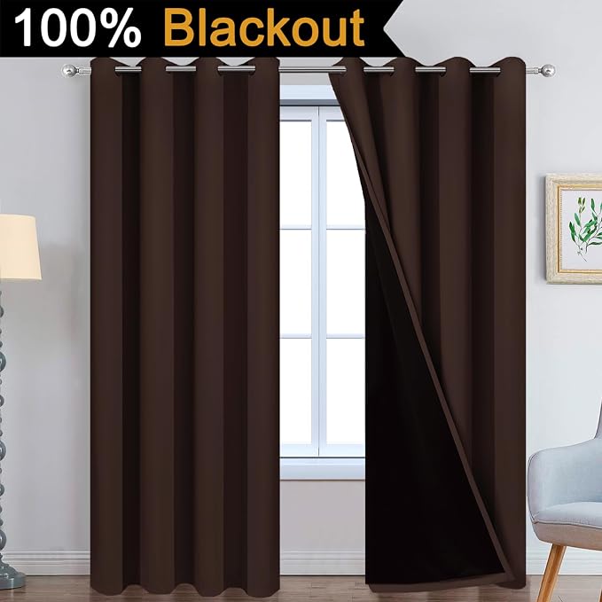 Yakamok Chocolate Brown Blackout Curtains 90 Inches Long 52" Wide, 2 Panels | - Image 2