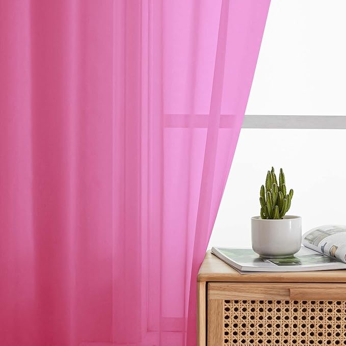 Hot Pink Valances for Windows, Hot Pink Sheer Curtains 14 Inch Length 2 Pack - Image 8
