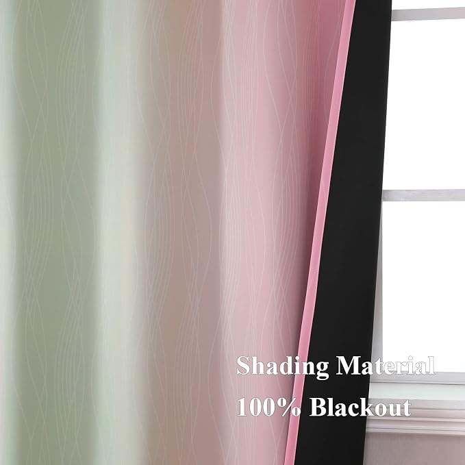 Sage Green and Pink Ombre Blackout Curtains - Image 5