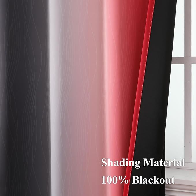 Red and Black Ombre Blackout Bedroom Curtains 45 Inch Long | Room Darkening - Image 5