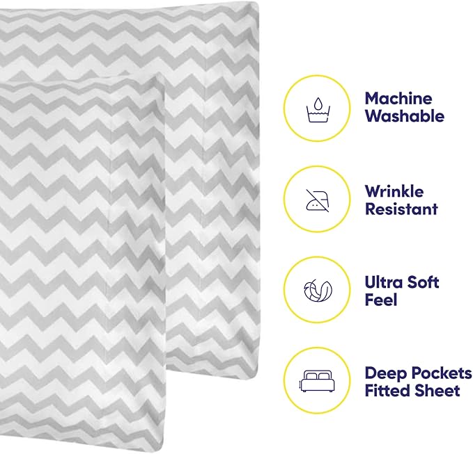 Queen Sheets Chevron Grey- 6 Piece 1500 Supreme Collection Fine Brushed Microfiber Deep Pocket Queen Sheet Set Bedding - 2 Extra Pillow Cases, Great Value, Queen, Chevron Gray