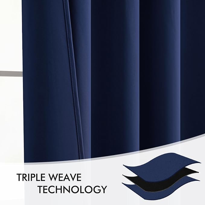 MIULEE Navy Blue Back Tab Blackout Curtains 52x108 Inch Long 2 Panels Set | Rod - Image 7