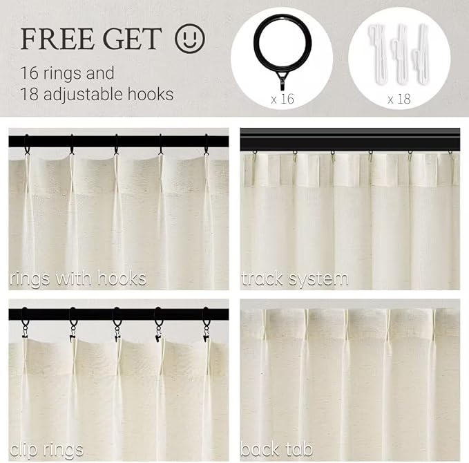 Topfinel Pinch Pleated Curtains 54 Inches Long 2 Panels Set, Natural Cream Semi - Image 2