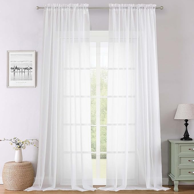 White Sheer Curtains 108 Inches Long 2 Panels, Solid Airy Voile Extra Wide by Lecloud