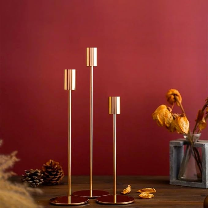 Set of 6 Gold Taper Candle Holders, Metal Gold Candlestick Holders, Tall Candle Holder, Fits 3/4 inch Thick Candle&Led Candles, for Table Centerpiece, Wedding, Dinning, Party Home Decor
