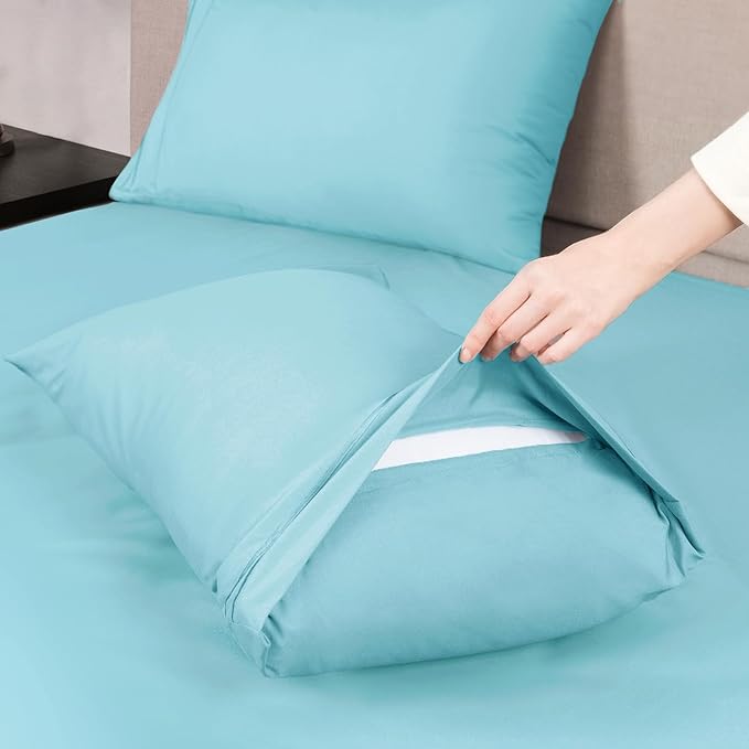 Mejoroom Queen Size Sheet Set - Hotel Luxury 1800 Bedding Sheets & Pillowcases - Deep Pocket Fitted Sheet, Soft, Breathable, Wrinkle & Fade Resistant - 4 Piece (Queen, Baby Blue)