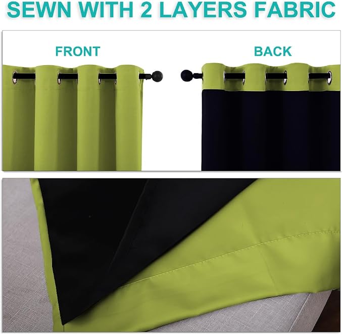 NICETOWN 100% Blackout Window Curtain Panels, Fresh Green, 2 Pieces, 52-inch - Image 5