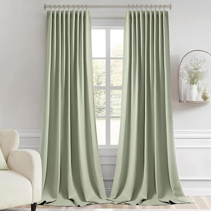 MIULEE Sage Green Back Tab Blackout Curtains 52x102 Inch Long 2 Panels Set | - Image 9