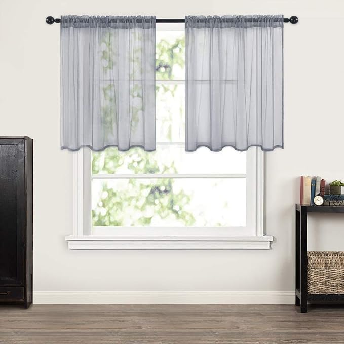 MIULEE 2 Panels Tiers Half Window Sheer Curtains 29 X 36 Inch Dark Grey | Rod - Image 7