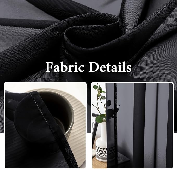 MIULEE 2 Panels Sheer Curtains for Living Room 54 X 84 Inches Black | Window - Image 3