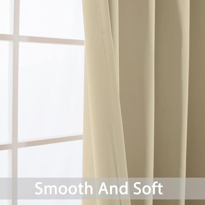 Yakamok Room Darkening Curtains 52x90 inch Length Beige-Living Room | 2 panels - Image 3