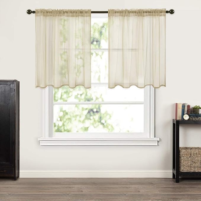 MIULEE 2 Panels Kitchen Tiers Half Window Sheer Curtains 29 X 36 Inch Beige | - Image 6