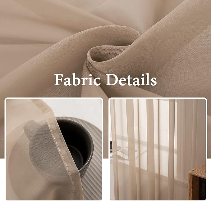 MIULEE 2 Panels Sheer Curtains for Living Room 54 X 90 Inches Brown | Window - Image 3