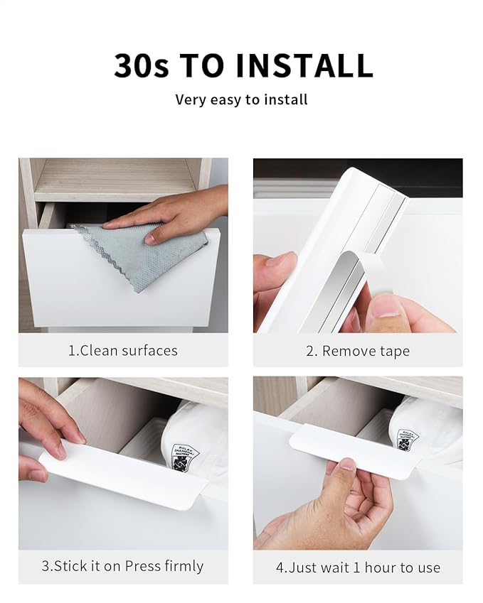 5 Pack 6 inch self Adhesive Cabinet Handles Warm White Adhesive Cabinet pulls Drawer Edge pulls Stick on Handles for Cabinet Finger pulls for Concealed Drawer Handles Flat