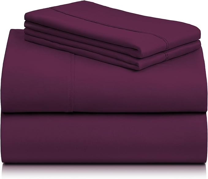 LuxClub 4 PC Full Sheet Set, Breathable Luxury Bed Sheets, Deep Pockets Wrinkle Free Cooling Bed Sheets Machine Washable Hotel Bedding Silky Soft - Eggplant Full