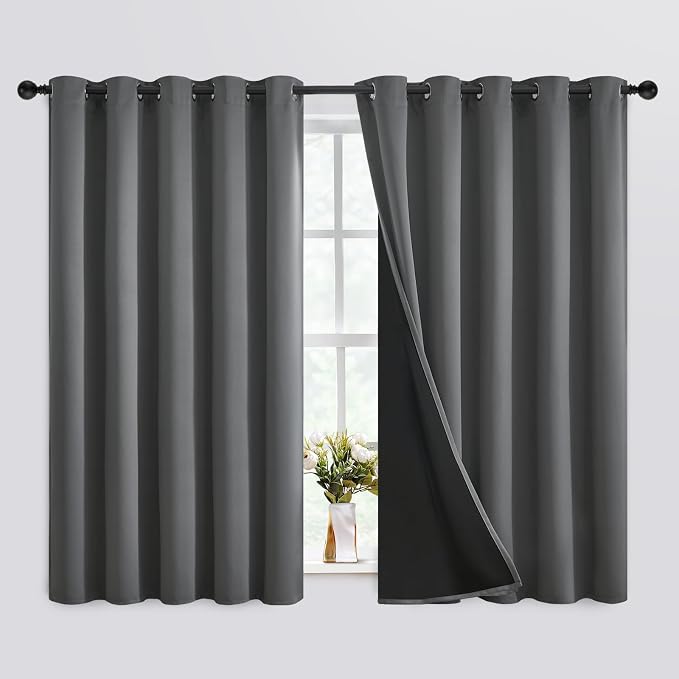 SimpleHome Grey 100% Blackout Curtains Room Darkening Living Room 63 Inch | by SimpleHome