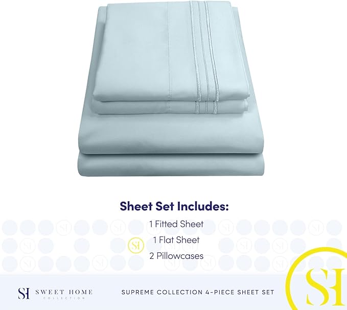 California King Sheet Sets - Breathable Luxury Sheets with Full Elastic & Secure Corner Straps Built In - 1800 Supreme Collection Deep Pocket Bedding Set, Sheet Set, California King, Light Blue