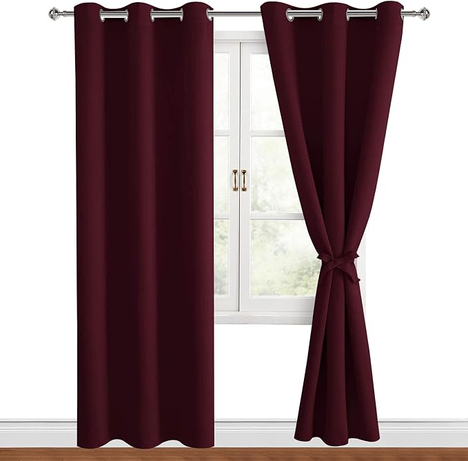 Blackout Curtains for Bedroom 38 x 84 Inches Long Burgundy 2 Panels | Thermal by Hiasan